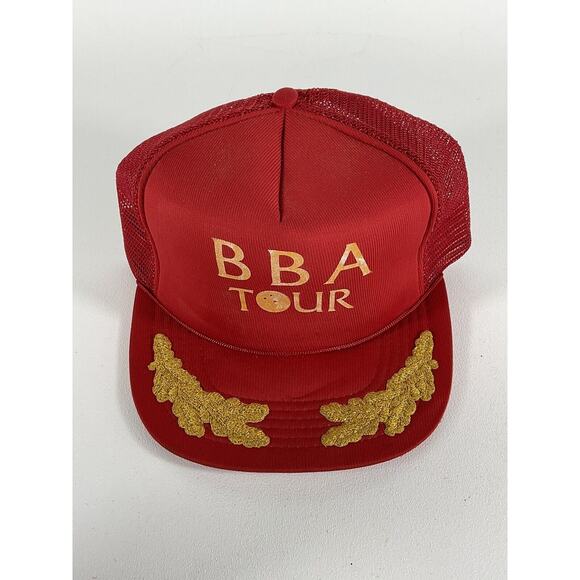 Vintage BBA TOUR Red And Gold Mesh Snapback Trucker Hat Cap Bowling 1970s - Picture 2 of 8